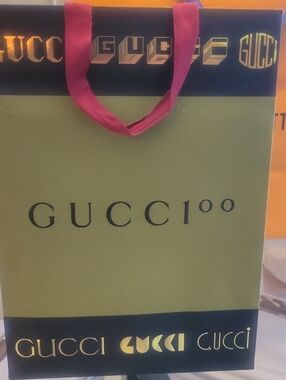 Gucci Shopping Bag in Olive Green with Hot Red Handles and Black Trim